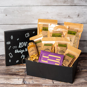 Loving Bhaiya & Bhabhi Gift Hamper- 9 Healthy and Nutritious Snacks - Gift Box